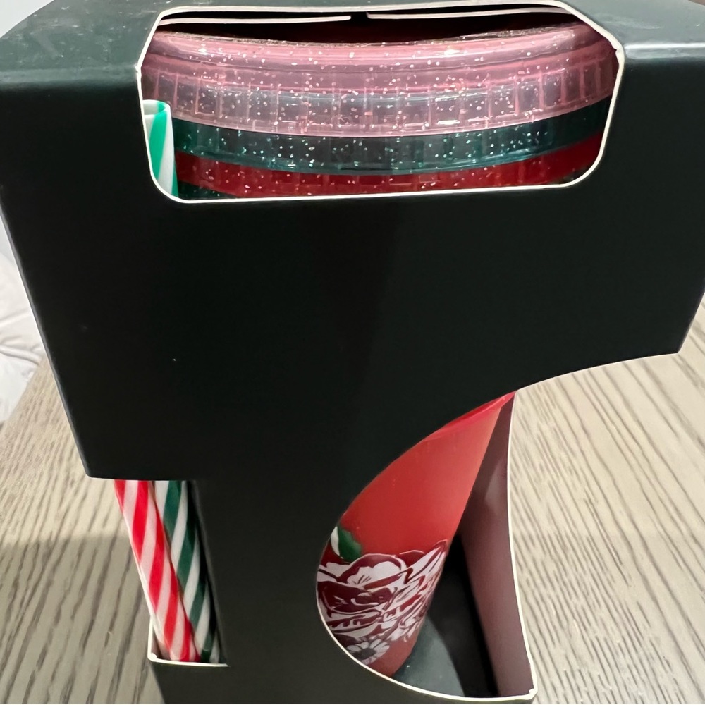 𝅺Starbucks 5 Lt.Edition Glitter Holiday Floral Reusable 24oz Cold Cups Coffee - Picture 6 of 8